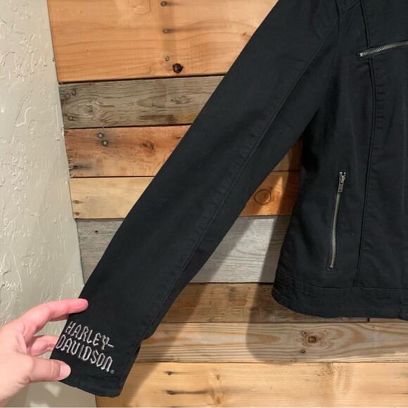 Harley-Davidson 3in1 Hoodie Lined Moto Jacket With Rivet Logo Detail Black Sz S - Picture 5 of 16